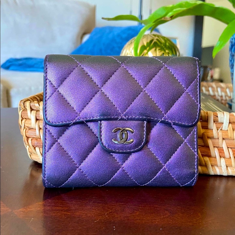 Chanel Compact Tri-Fold Wallet in Metallic Purple